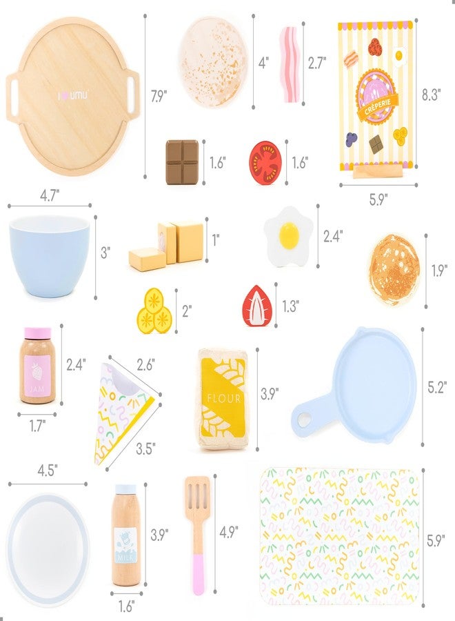 UMU® Wooden Pancake Play Set - 44 Pcs Pretend Cooking Toy with Pan, Spatula, Syrup, Toppings & More - Kitchen Play Food Set for Kids Ages 3 4 5 - Image 5